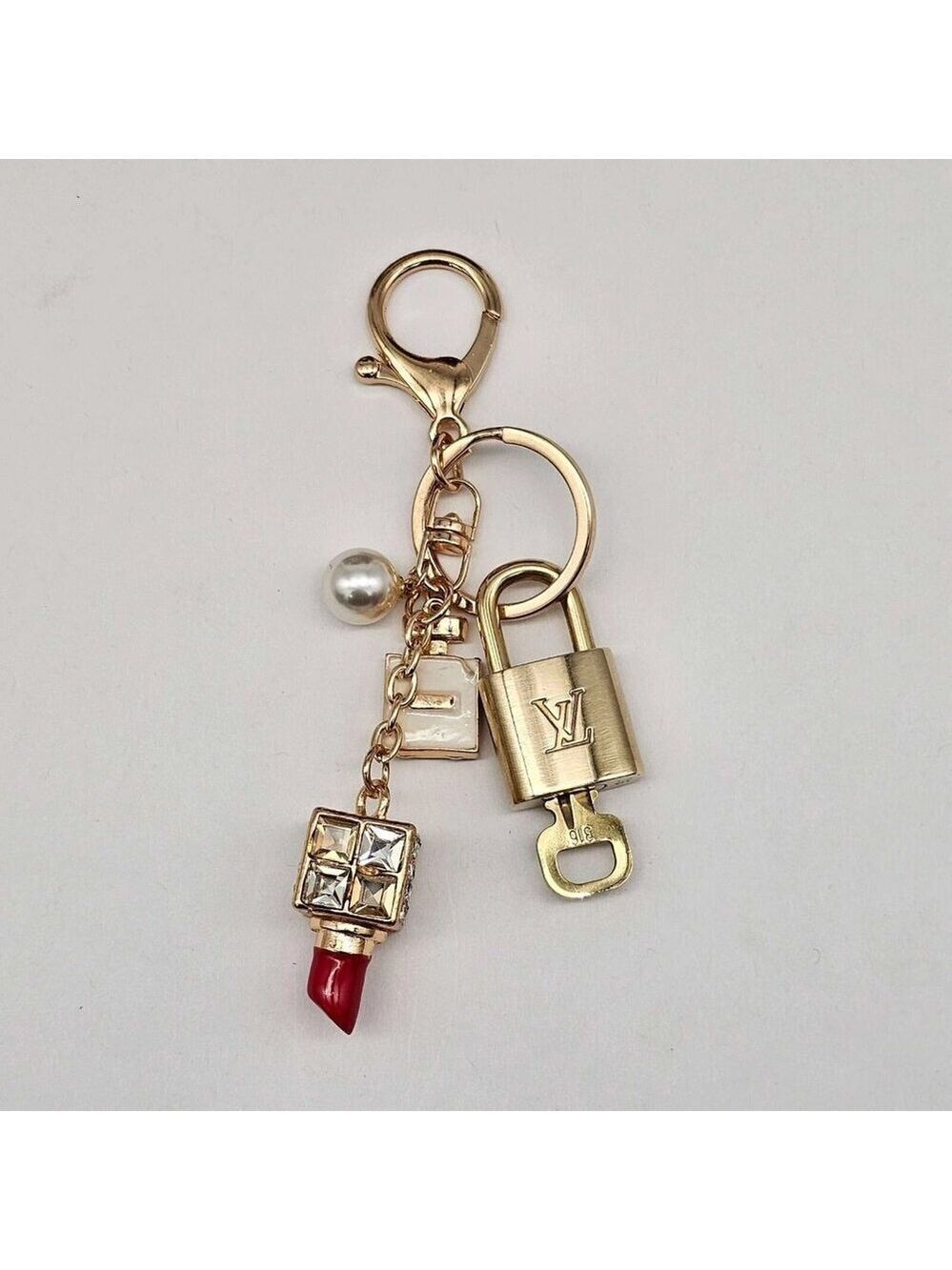 Authentic Louis Vuitton Lock & Key with unbranded Lipstick Bagcharm, Keycharm